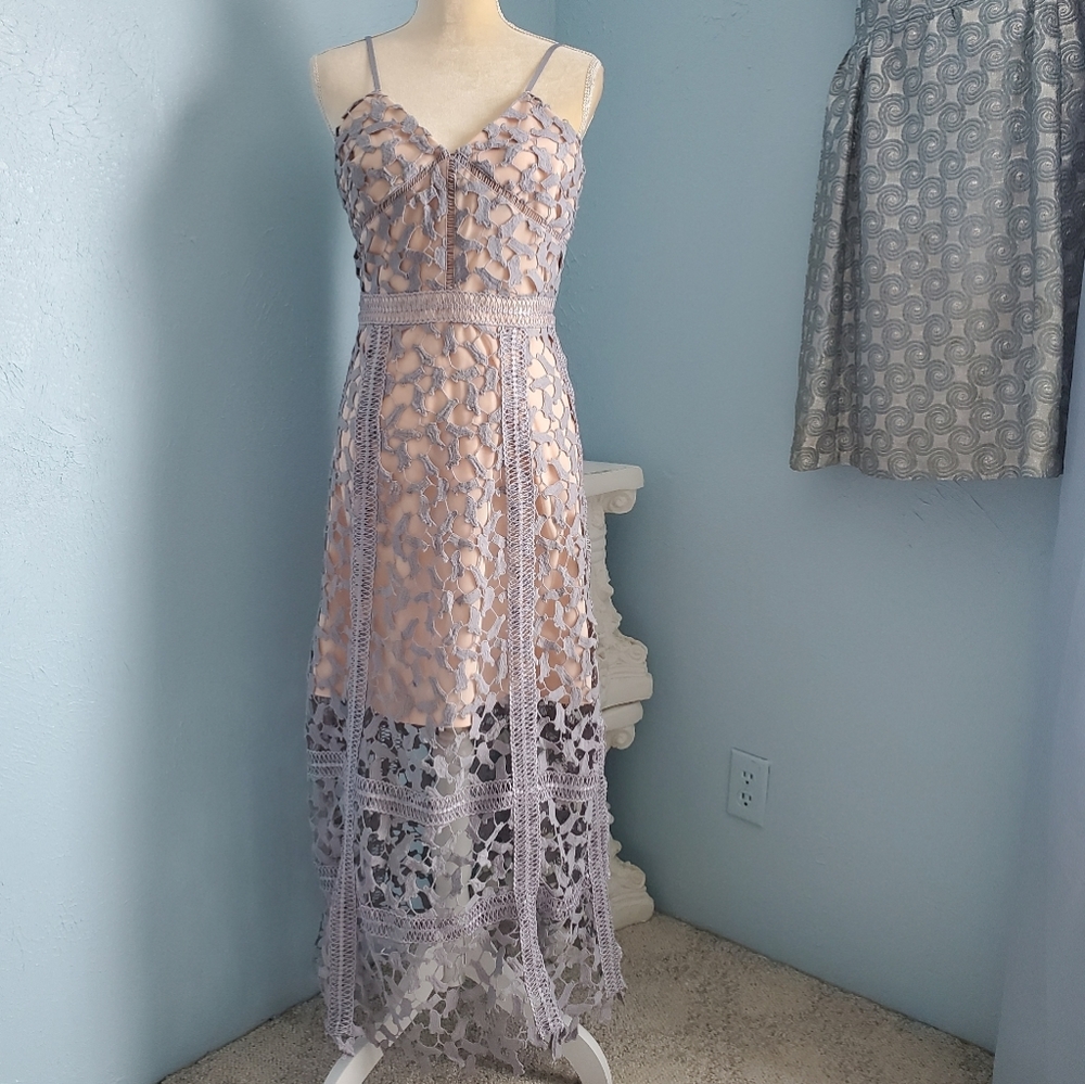 Elliatt lilac nude lace crochet ball gown dress A66